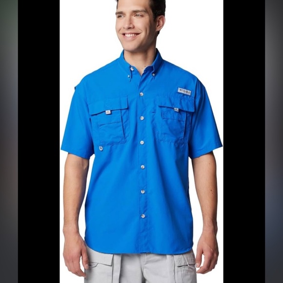 Columbia PFG Bahama II UPF 30 Short Sleeve Fishing Shirt Bonehead blue vented - Picture 2 of 15